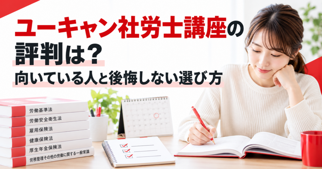 ユーキャン社労士講座の評判と向いている人を示すアイキャッチ
